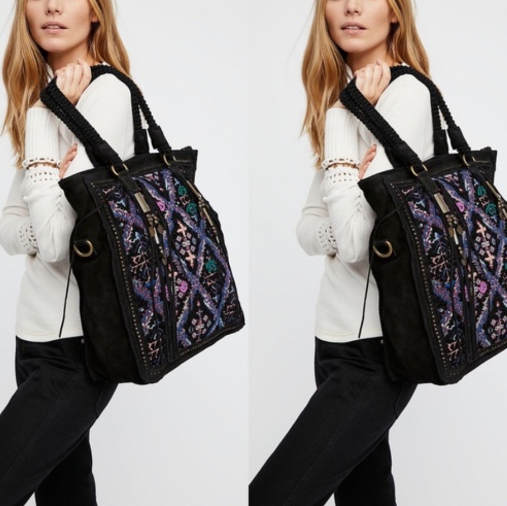 Free People Paradise Valley Black Leather Tote